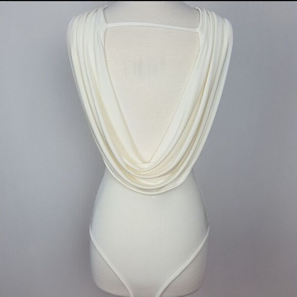 White V-Neck Bodysuit with a Beautiful Back Neckline Women's Top Blouse By Privy - Picture 4 of 6